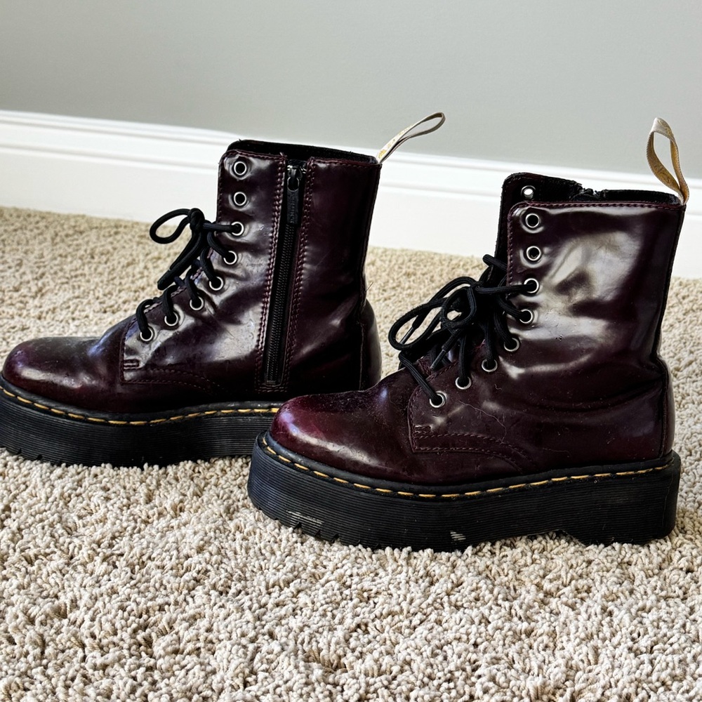 Doc martens maroon Jadon II lace up combat boots platform